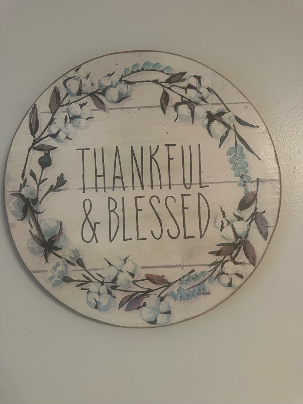 Thankful & Blessed Round Wall Sign - Neutral Floral